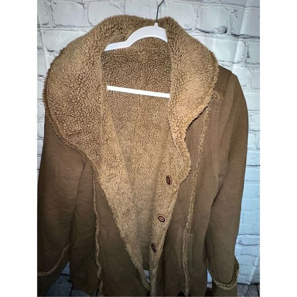 EDDIE BAUER SHERPA FAUX SHEARLING REVERSIBLE COAT SOFT BROWN TRENCH SOFT LARGE - Picture 4 of 12